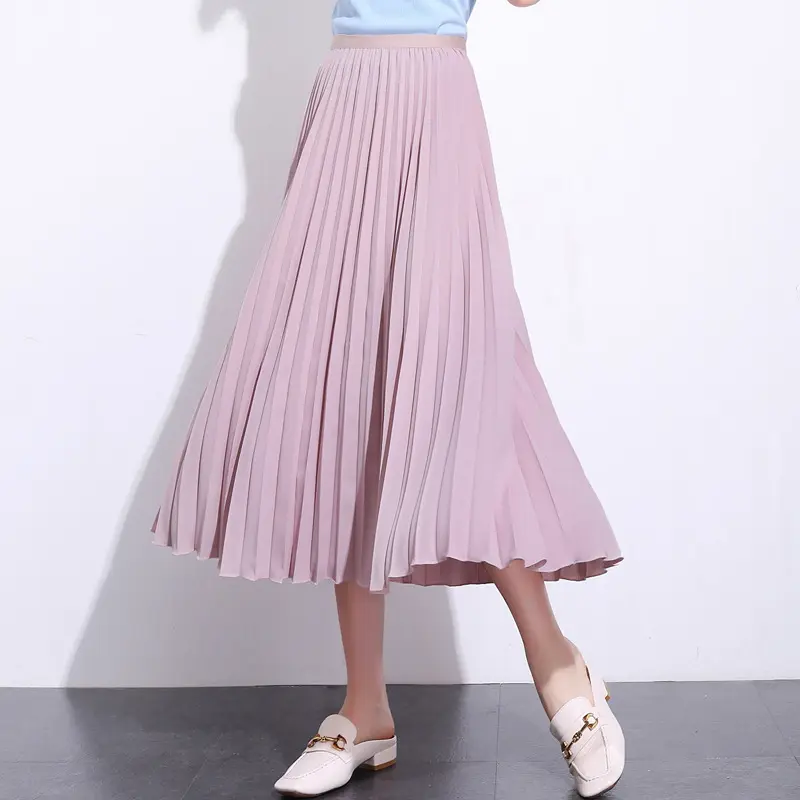 Solid Pleated Ankle Length Skirt-_Dusty pink : pink