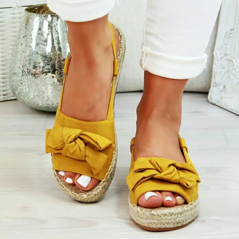 Woven Platform Sandals with Bow_4_Yellow