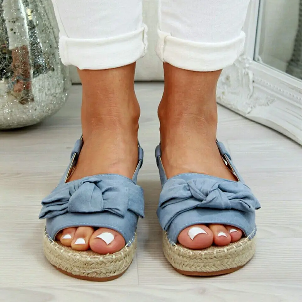 Woven Platform Sandals with Bow_5_Blue