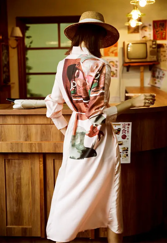 Pale Pink Printed Silky Long Sleeve Shirt Dress_2-2