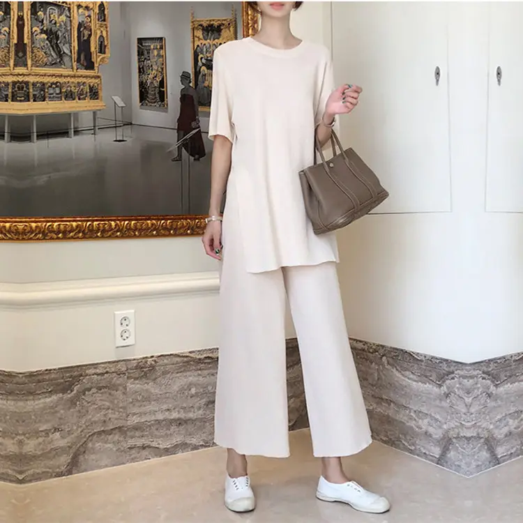Casual Two-Piece Suit and Wide-Leg Pants