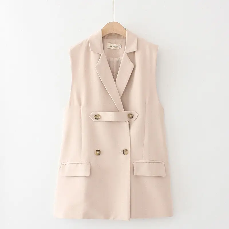 Plus Size Sleevless Blazer Vest_4_Apricot