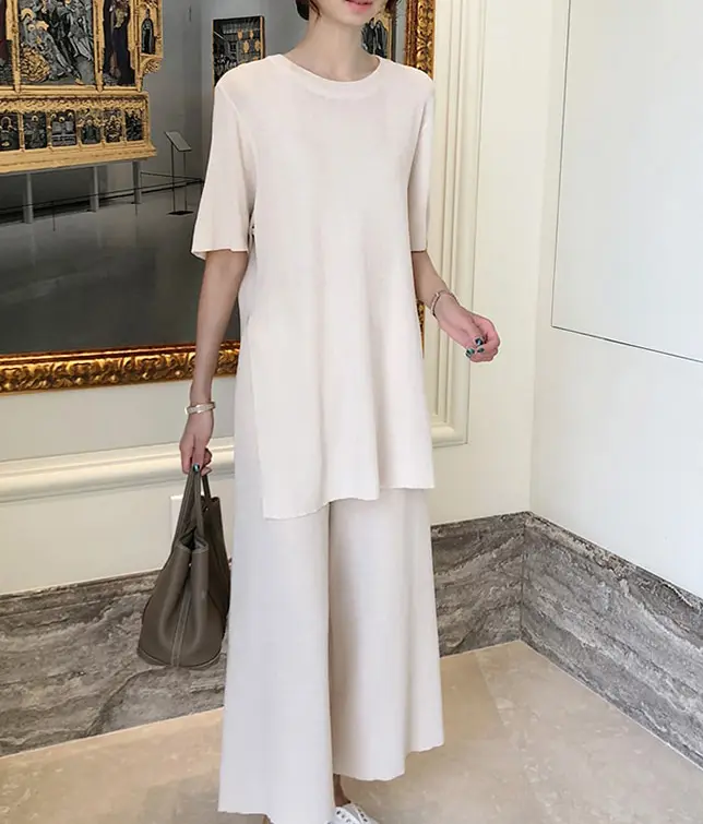 Casual Two-Piece Suit and Wide-Leg Pants