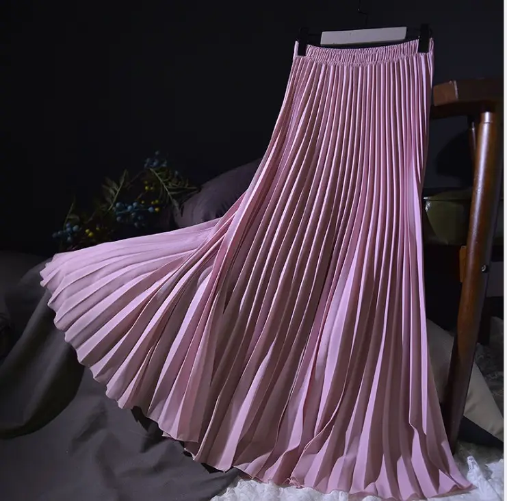Solid Pleated Ankle Length Skirt_purple