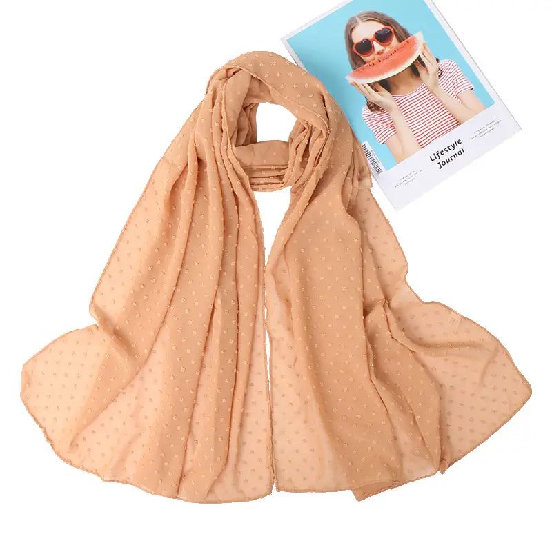 Pompom Chiffon Hijab_1_Apricot