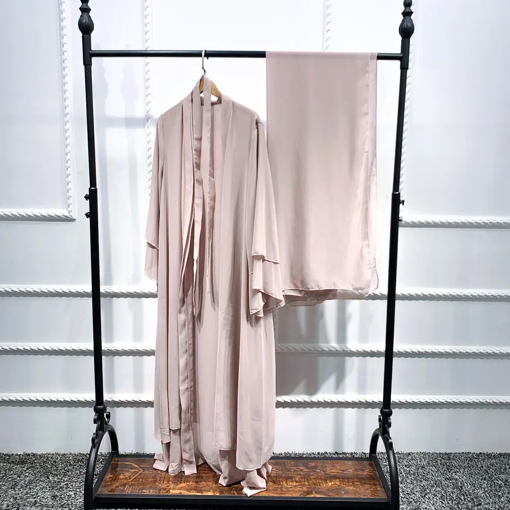 Solid Open Chiffon Abaya_1_Cream