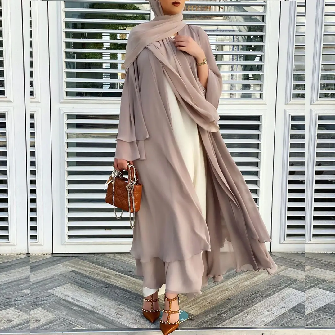 Solid Open Chiffon Abaya_10_Cream_Main