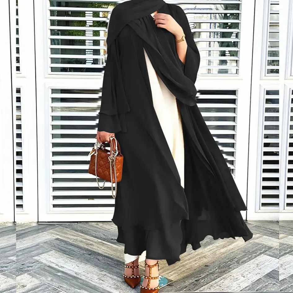 Solid Open Chiffon Abaya_5_Black