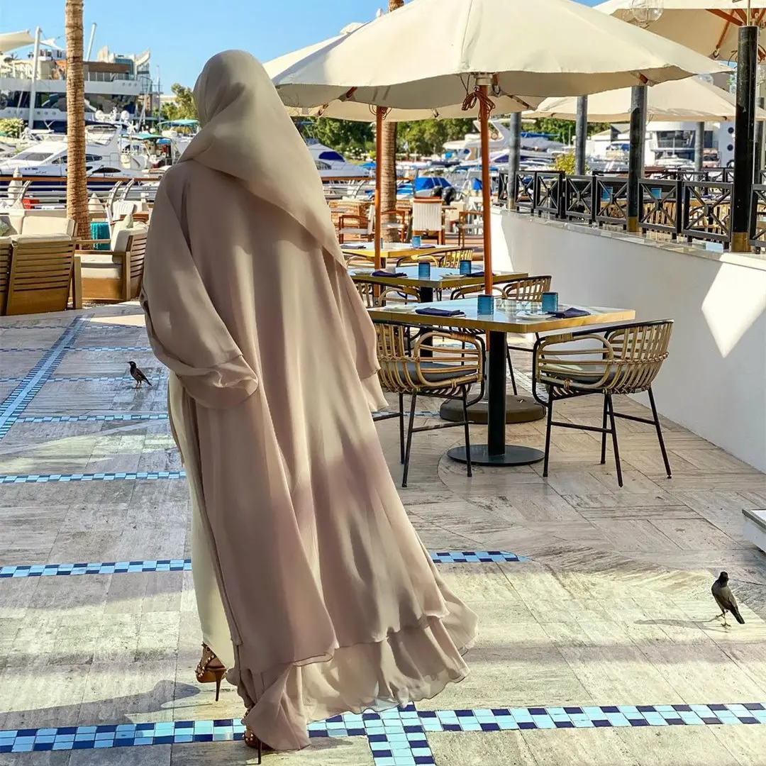 Solid Open Chiffon Abaya_4_Cream