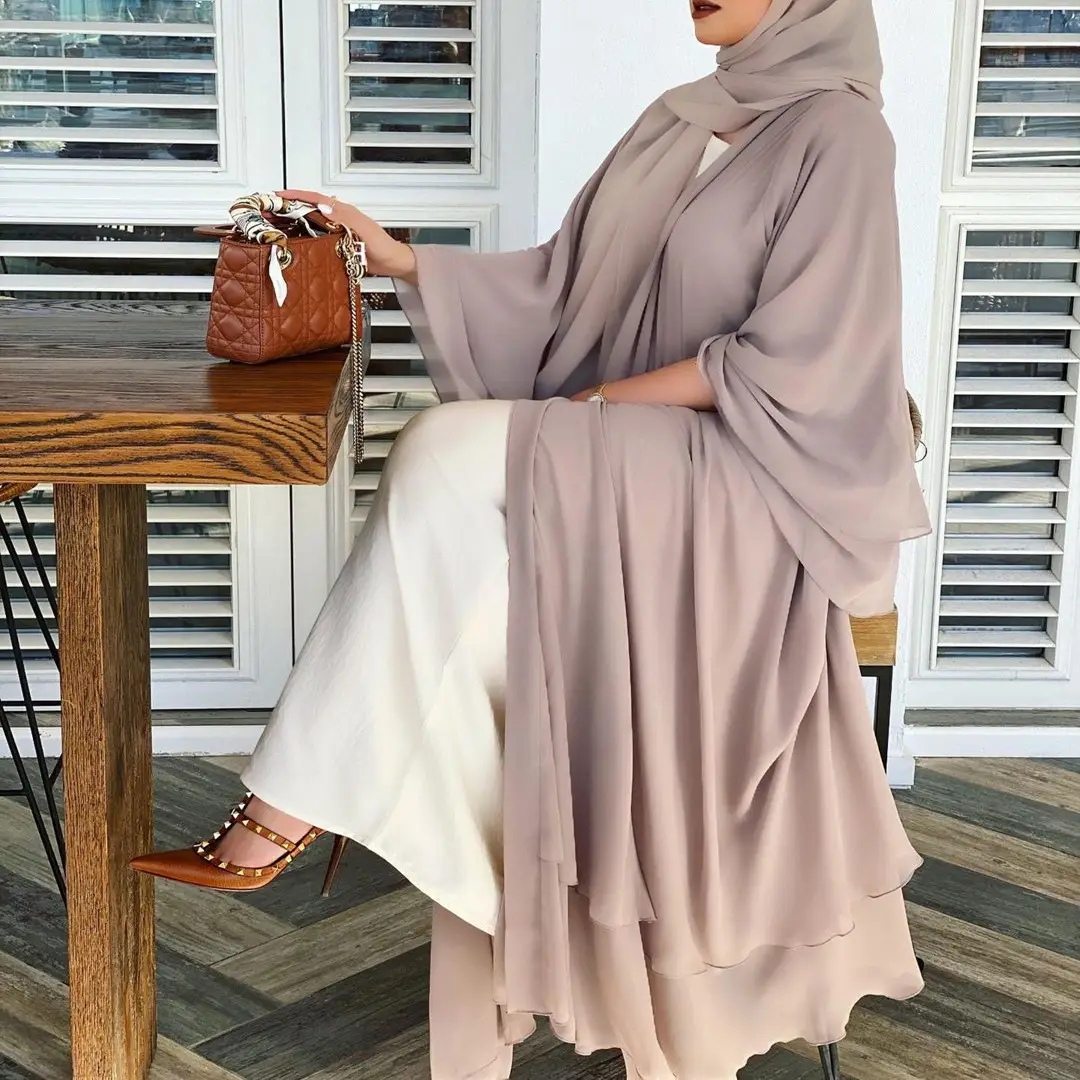 Solid Open Chiffon Abaya_3_Cream