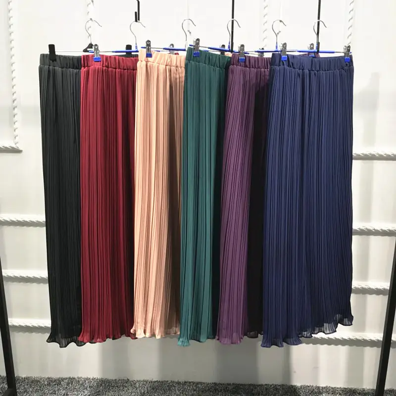 Chiffon Pleated Pencil Elastic Long Skirt
