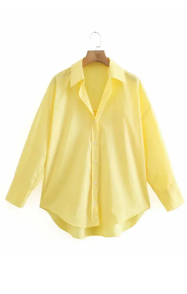 Cotton Candy Long Sleeve Button Down Blouse_Yellow_3