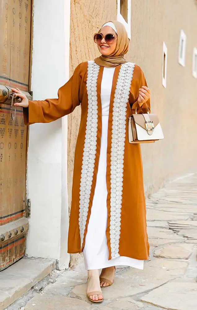 Orange Gold Open Front Abaya Dress_5