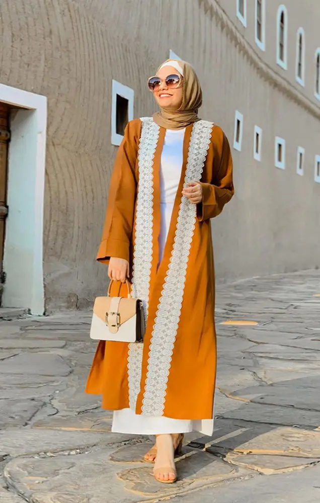 Orange Gold Open Front Abaya Dress_3