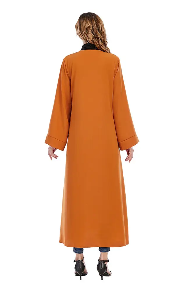 Orange Gold Open Front Abaya Dress_2