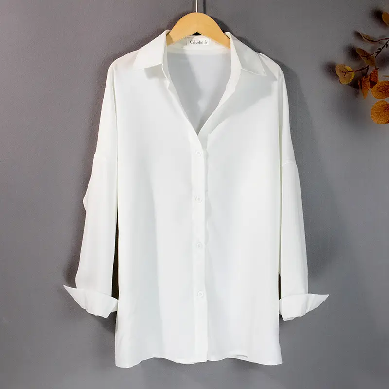 Button Up Plain Basic Blouse_5_White