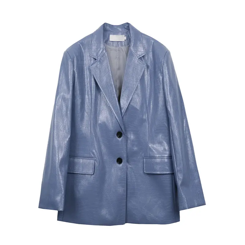 Faux Crocodile Leather Blazer_5_Blue Grey-main