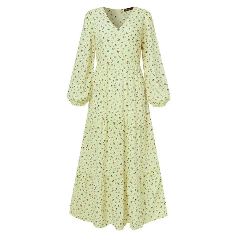 Plus Size Floral Ruffle Maxi Dress-Beige green
