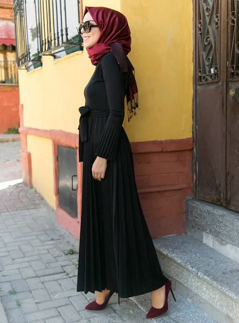Long Pleated Maxi Dress with Belt_6
