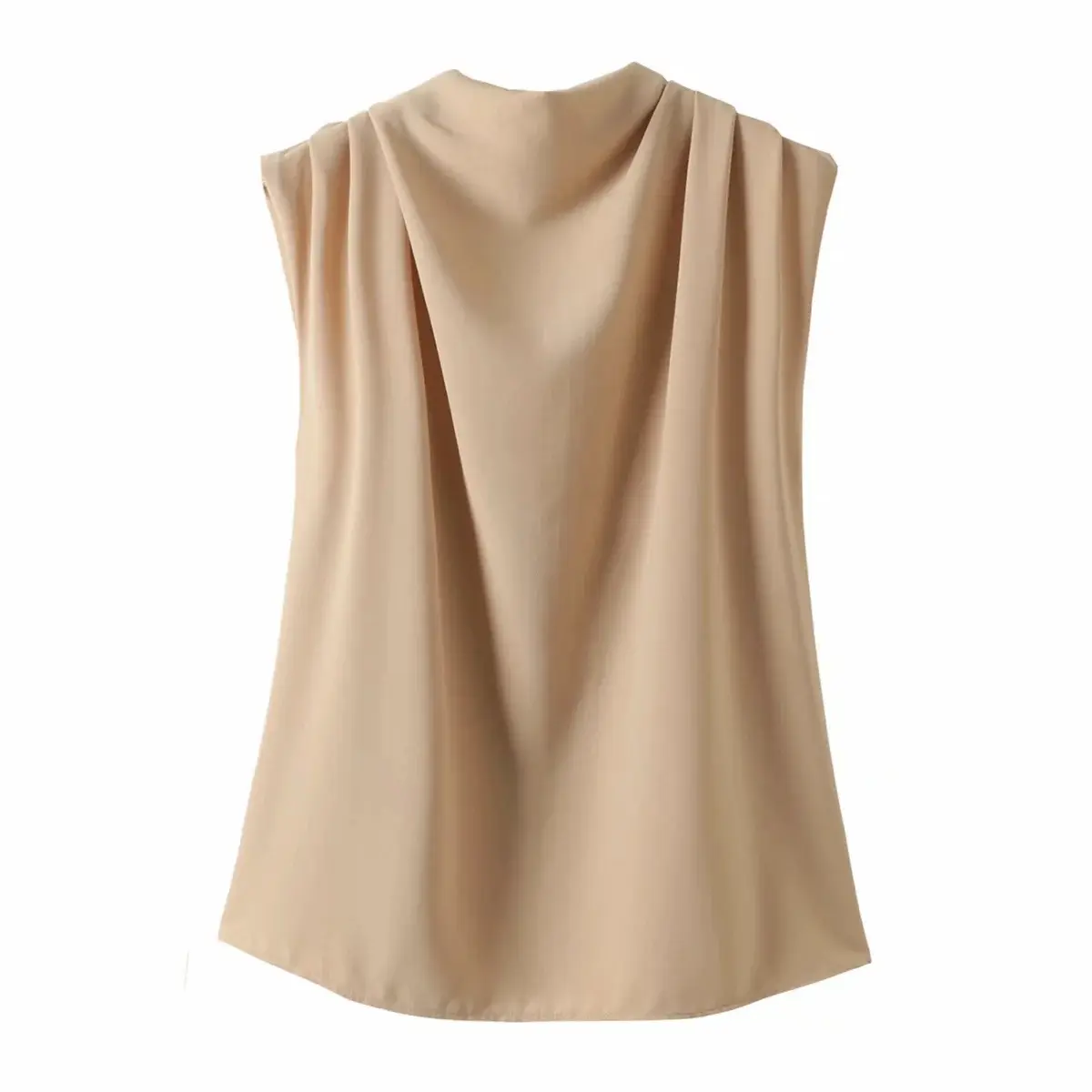 Vintage High Neck Sleeveless Blouse_1_Khaki