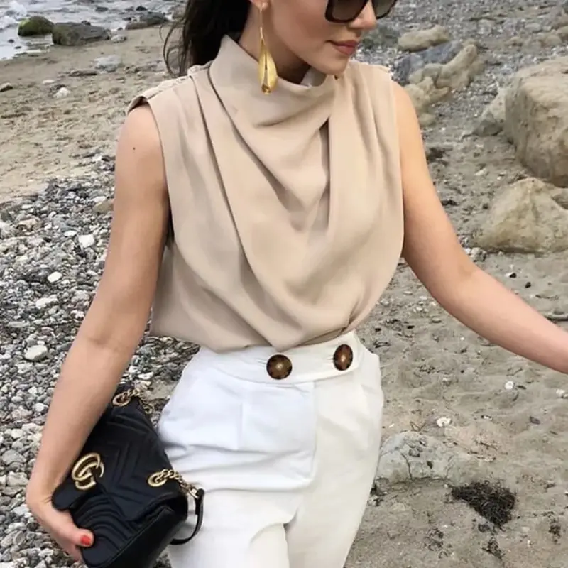 Vintage High Neck Sleeveless Blouse_4_Featured