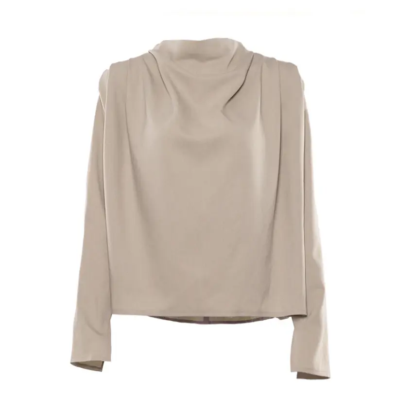 Women’s Draped Collar Elegant Long Sleeve Blouse_2