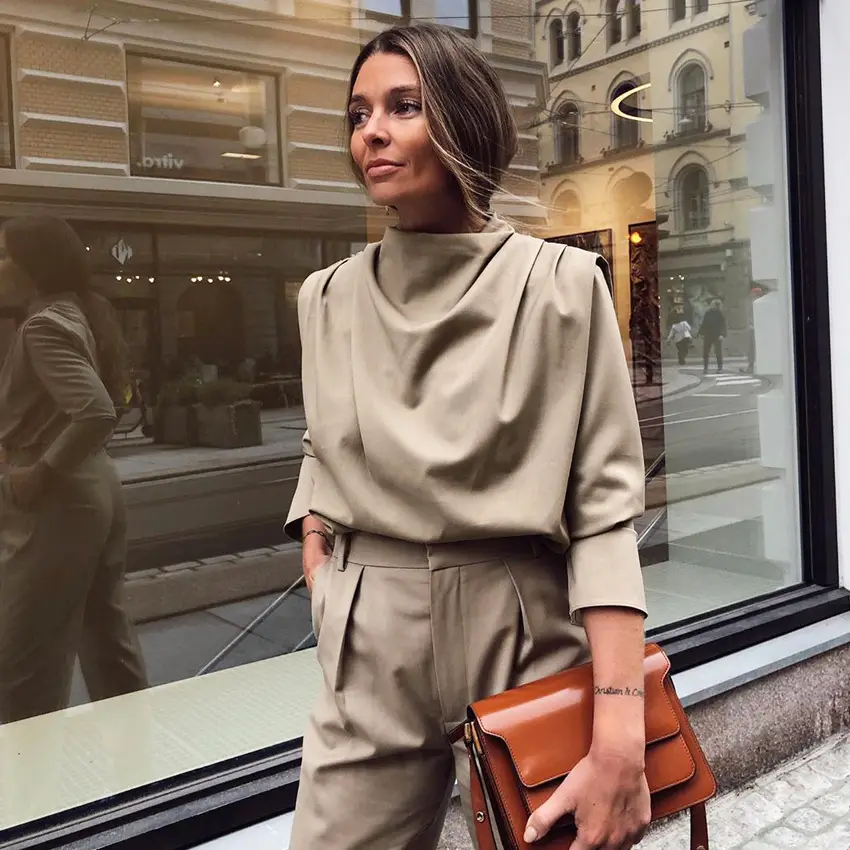 Women’s Draped Collar Elegant Long Sleeve Blouse_7_Featured