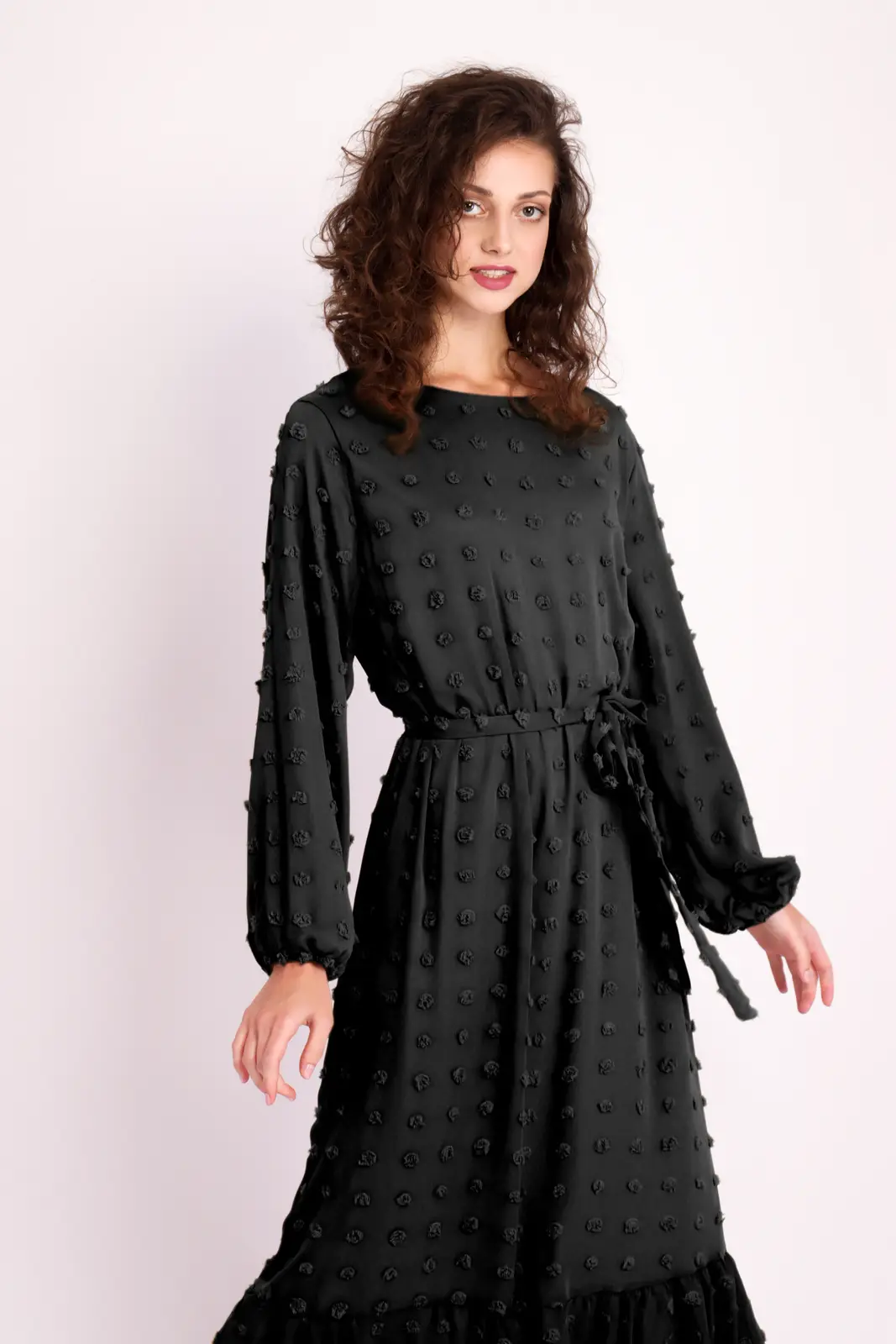 Boho Long Sleeve Pom Pom Maxi Dress-Black2