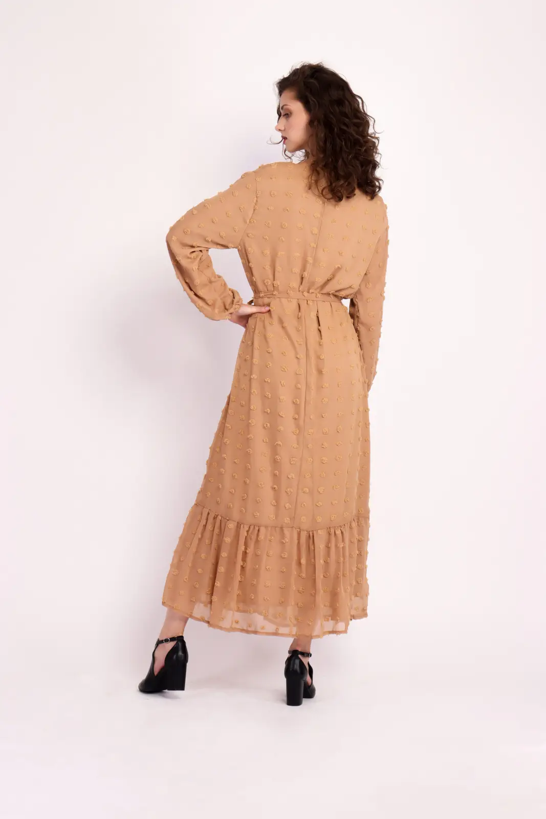 Boho Long Sleeve Pom Pom Maxi Dress-2