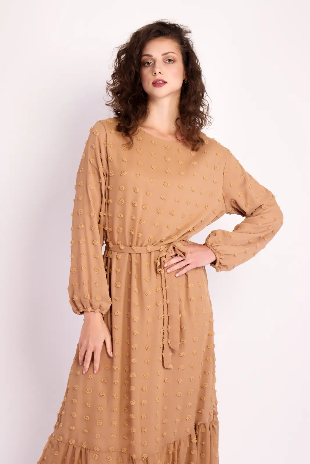 Boho Long Sleeve Pom Pom Maxi Dress-5