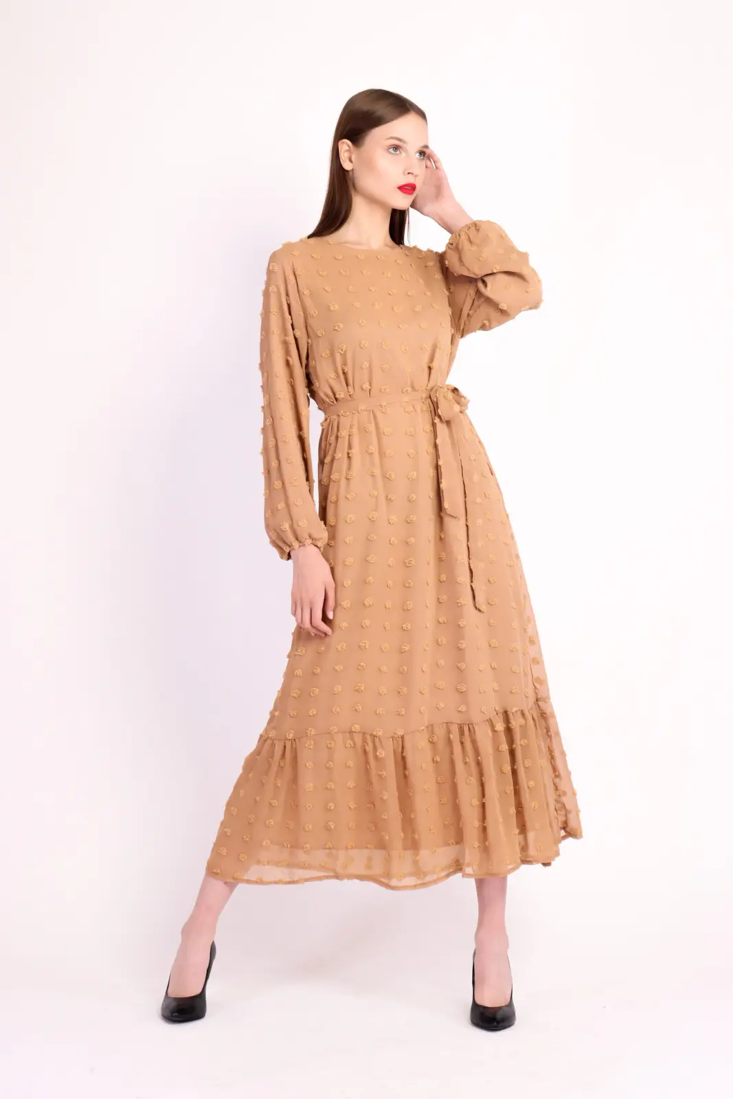 Boho Long Sleeve Pom Pom Maxi Dress-9