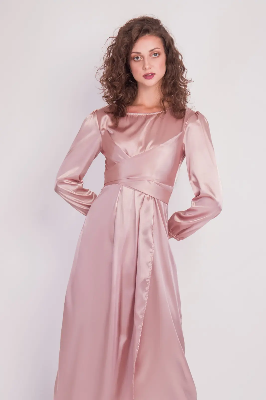 Satin Wrap Maxi Dress With Puff Sleeves-35