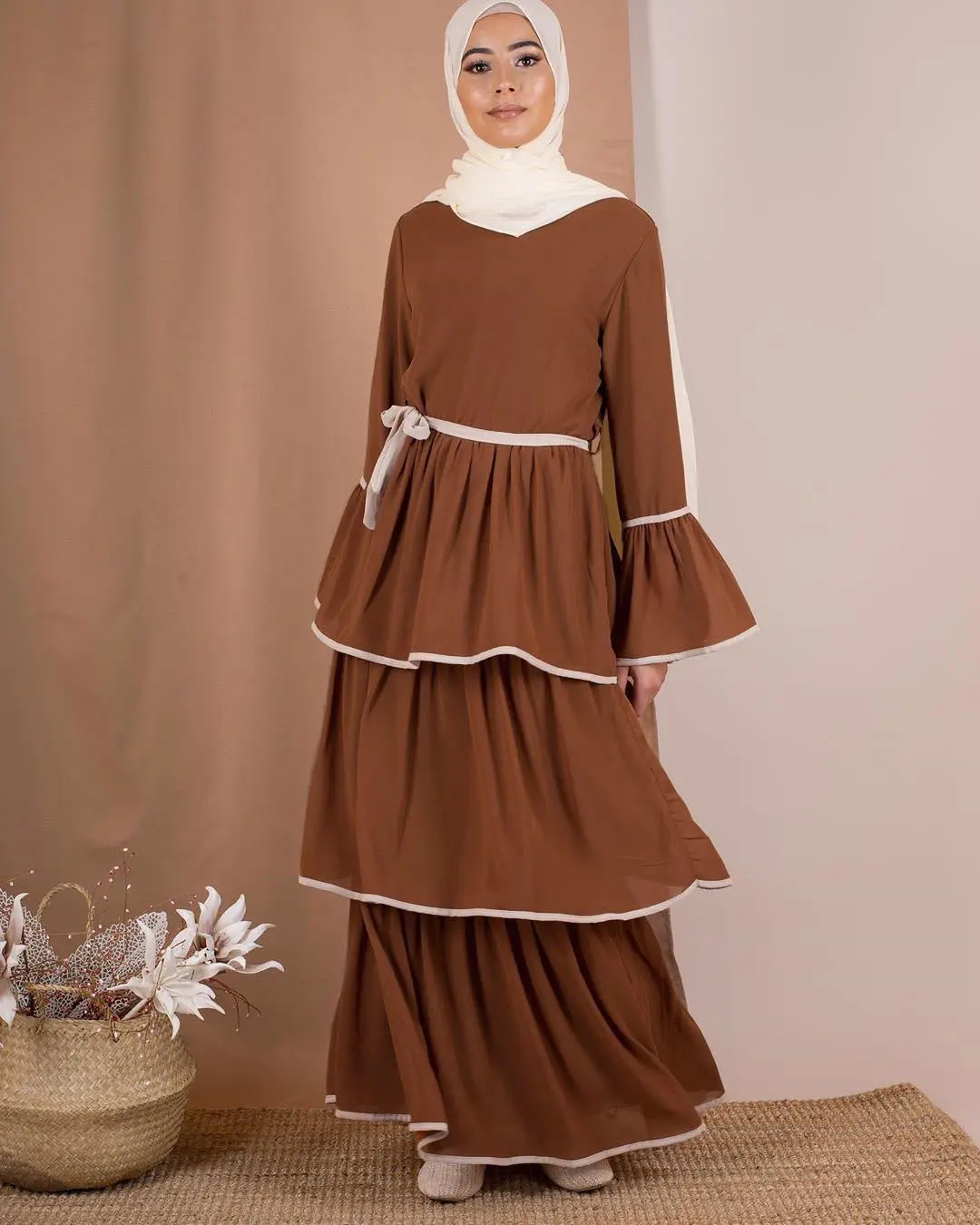 Layered Ruffle Summer Dress_4_Brown