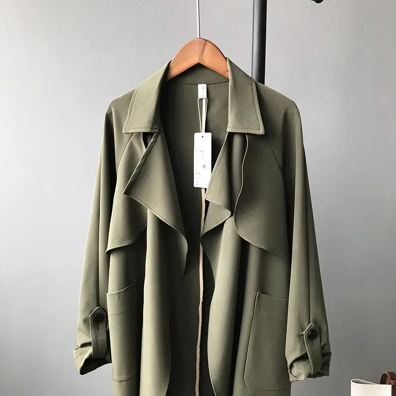 Open Front Belted Coat_Dark Green2