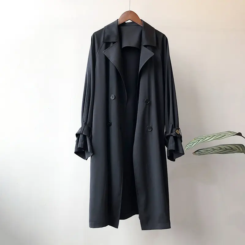 Relaxed Double Breasted Midi Trench_Black