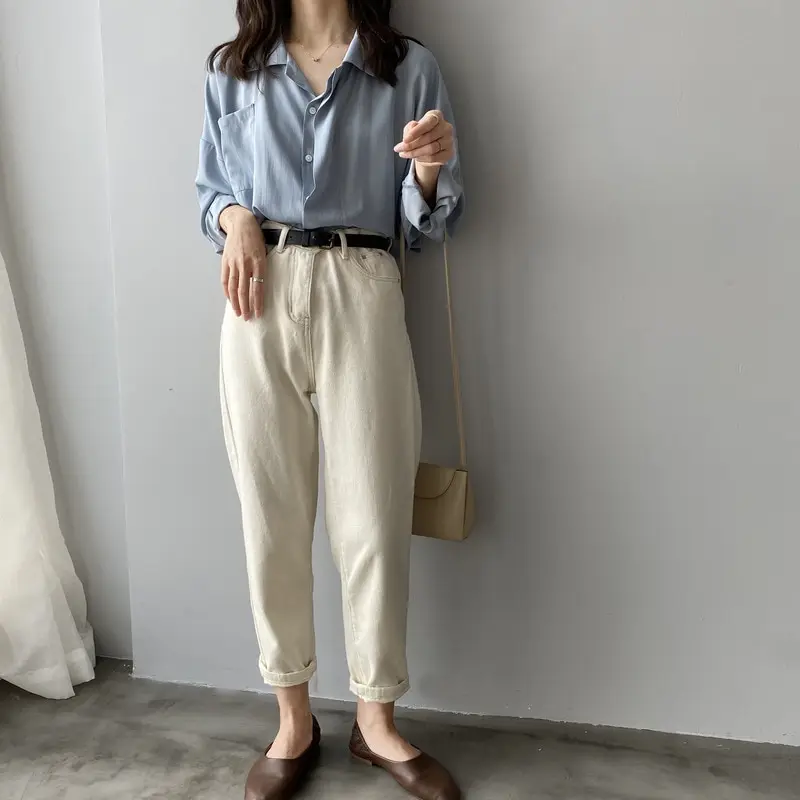 Spring Button Up Loose Long Sleeve Blouse_9