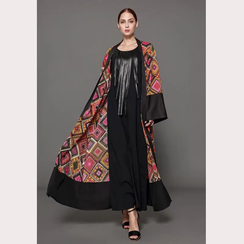Ethnic Print Open Front Abaya_4