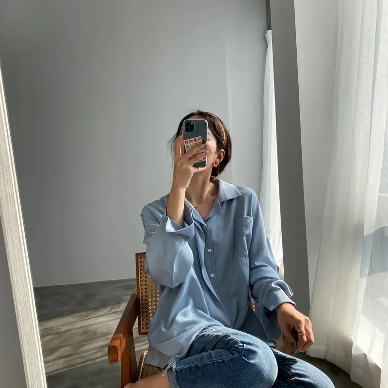 Spring Button Up Loose Long Sleeve Blouse_15