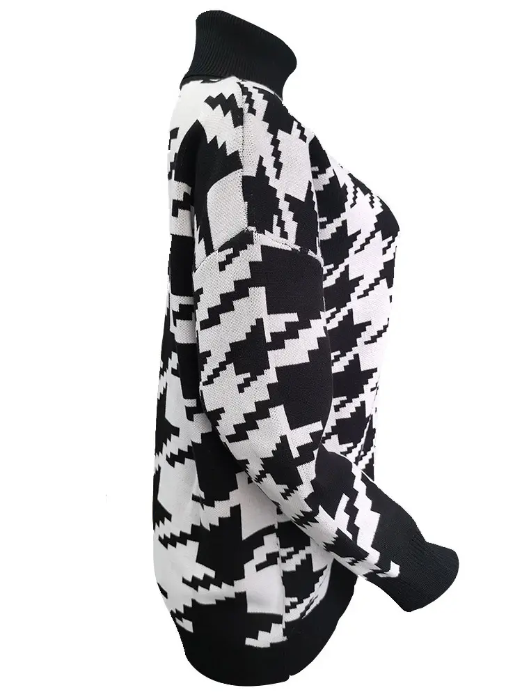 Houndstooth Print Knitted Sweater_2