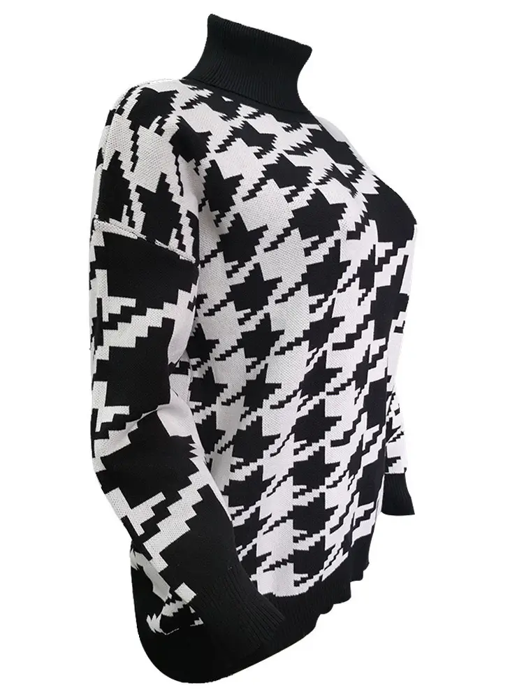 Houndstooth Print Knitted Sweater_4
