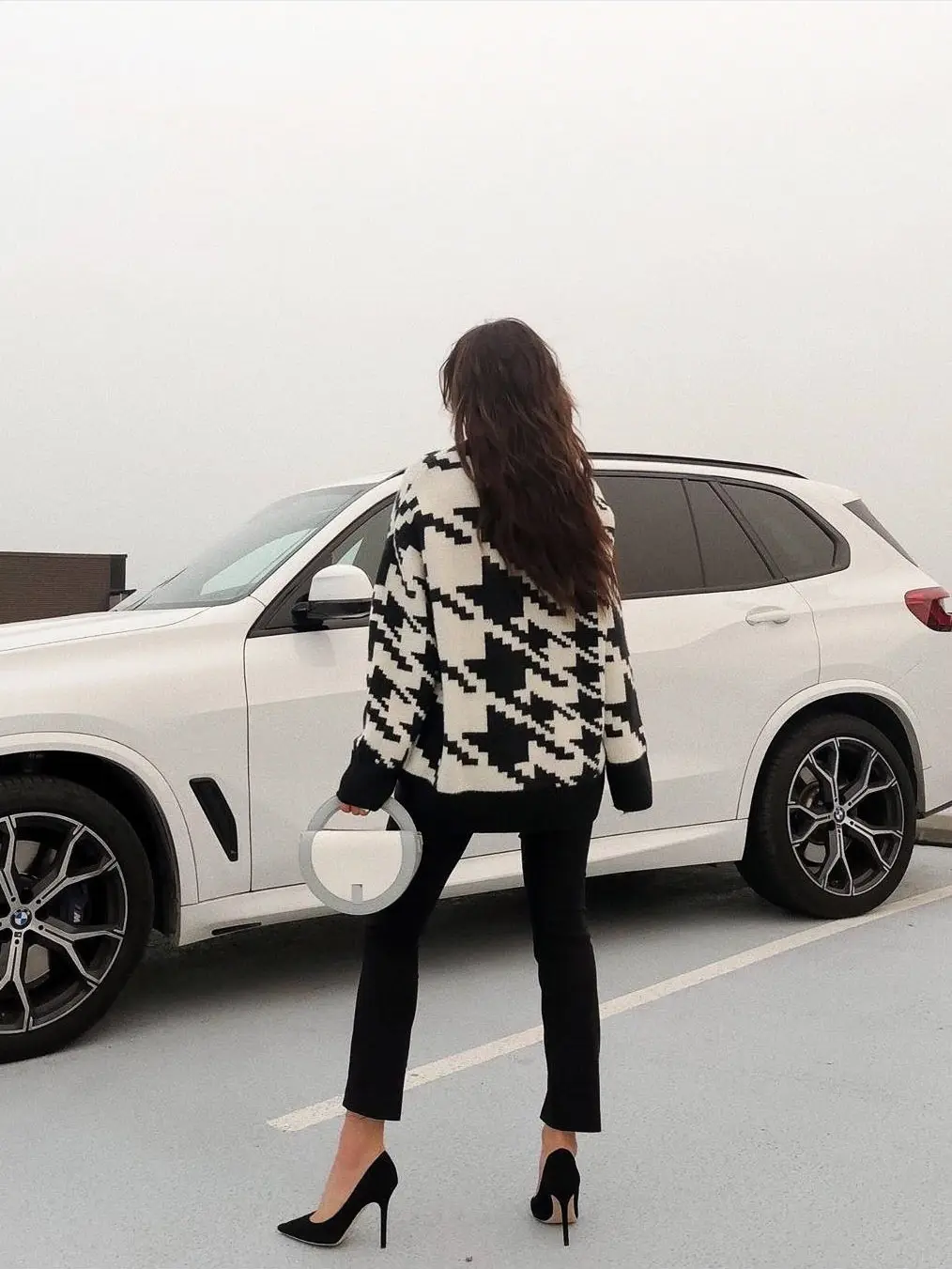 Houndstooth Print Knitted Sweater_6