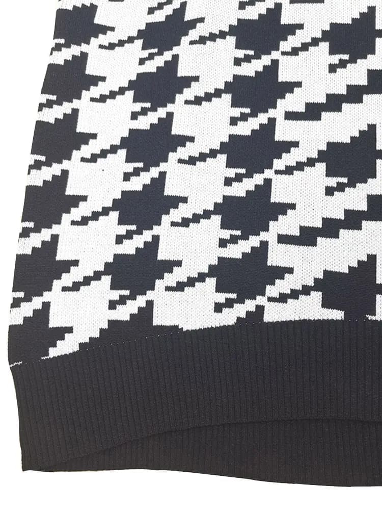 Houndstooth Print Knitted Sweater_7