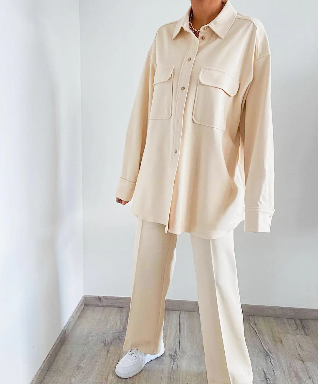 Classic Flap Pocket Button Up Blouse_1_Beige
