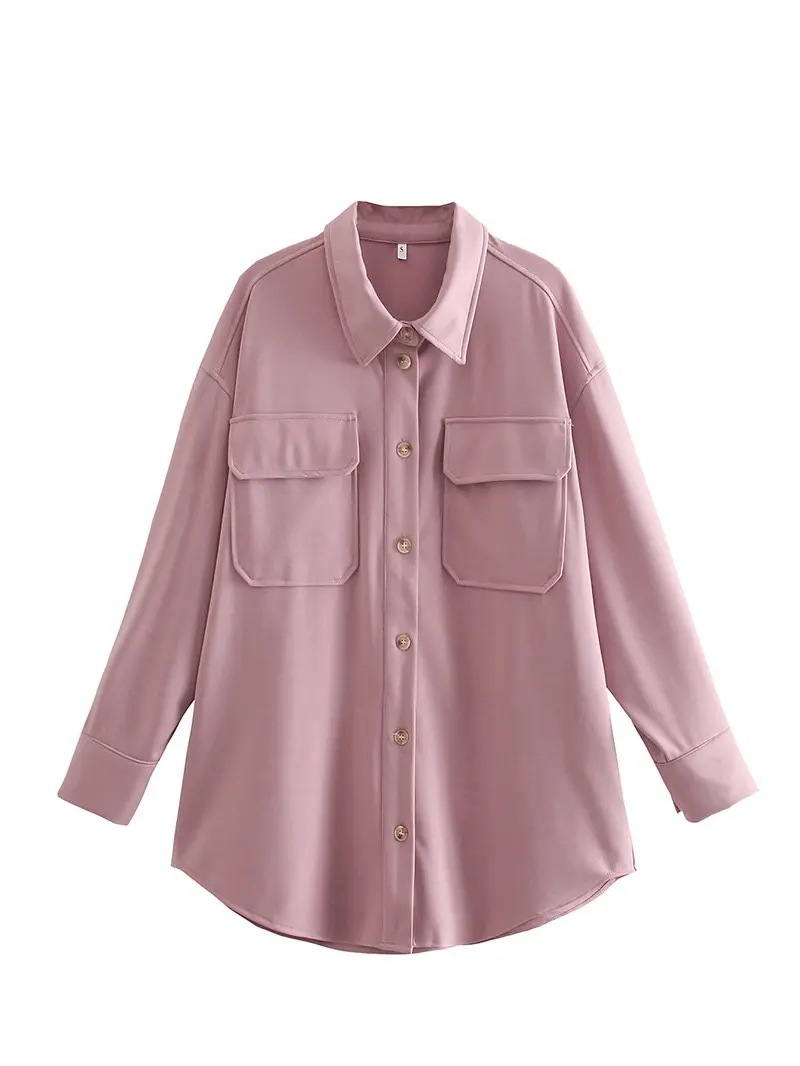 Classic Flap Pocket Button Up Blouse_4._Dusty Pink