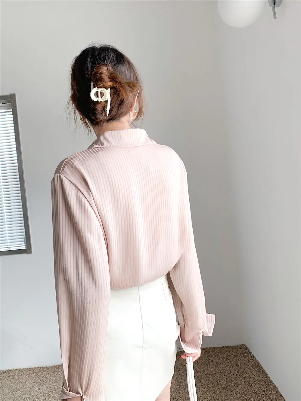 Vertical Striped Oversized Blouse_8_Light Pink