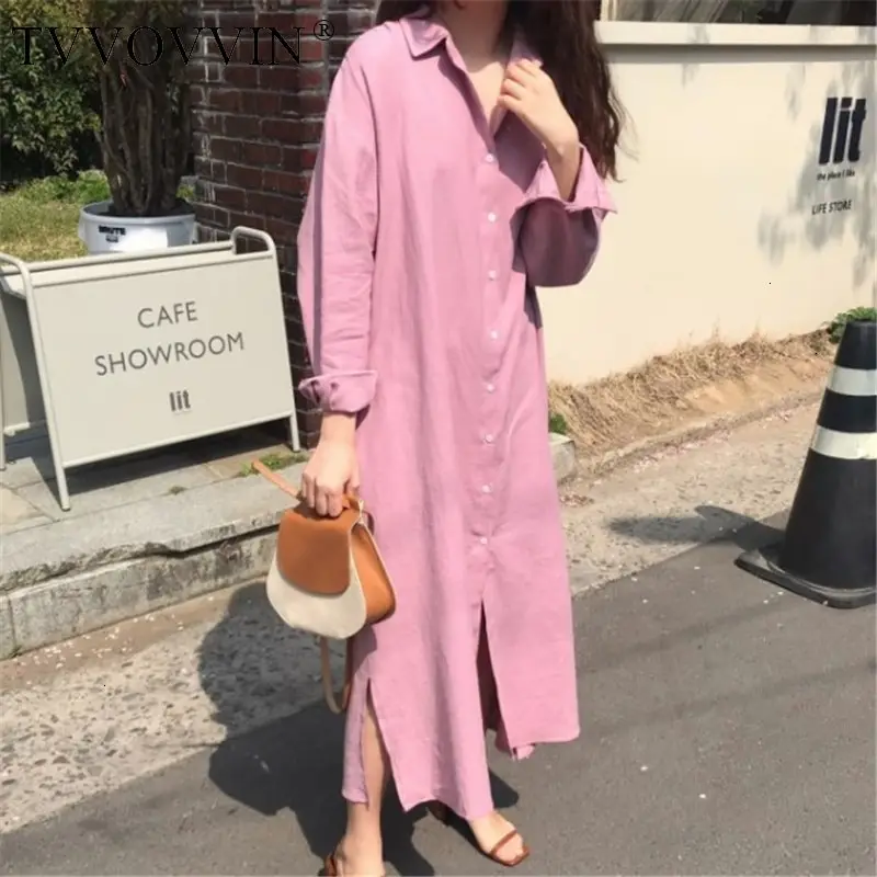 Women’s Basic Solid Loose Shirt Dress _2_Pink