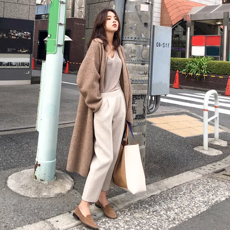 Open Front Drop Shoulder Cardigan_Khaki