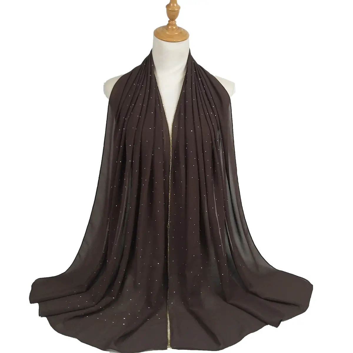 Subtle Glam Glitter Chiffon Hijab_3_Dark Brown