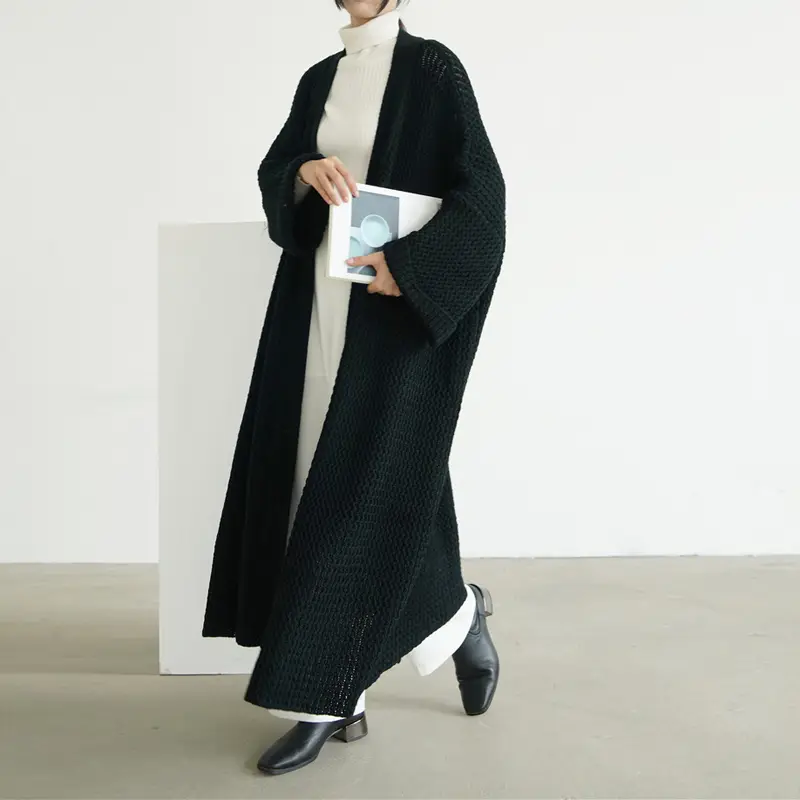 Open Front Drop Shoulder Knit Cardigan_Black