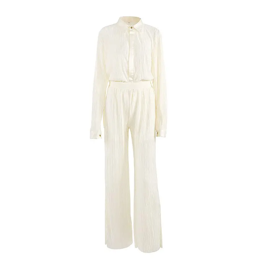 Silky Pleated Two-Piece Set_Beige